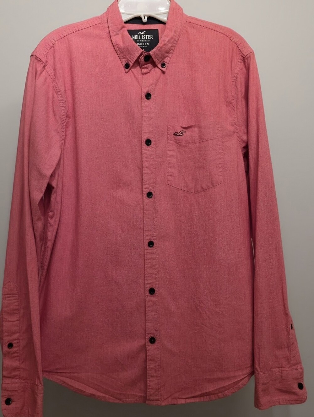 Hollister Epic Flex Stretch 98% Cotton Heathered Red Buttoned Long sleeve Shirt